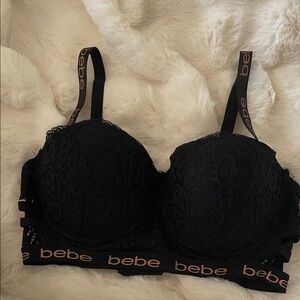 Bebe Black Lace Bralette with Logo Straps there new but no tag